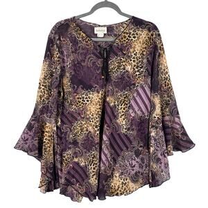 ReBeKah USA Vintage Paisley Animal Print Tunic L Whimsigoth Fairycore Y2K Blouse